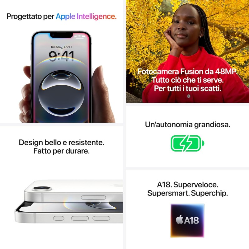 Apple iPhone 16e 128 GB: progettato per Apple Intelligence, con chip A18, un’autonomia grandiosa, fotocamera Fusion da 48MP e display Super Retina XDR 6,1''; Nero - 128 GB Nero Apple iPhone 16e 128 GB: progettato per Apple Intelligence, con chip A18, un’autonomia grandiosa, fotocamera Fusion da 48MP e display Super Retina XDR 6,1''; Nero - 128 GB Nero