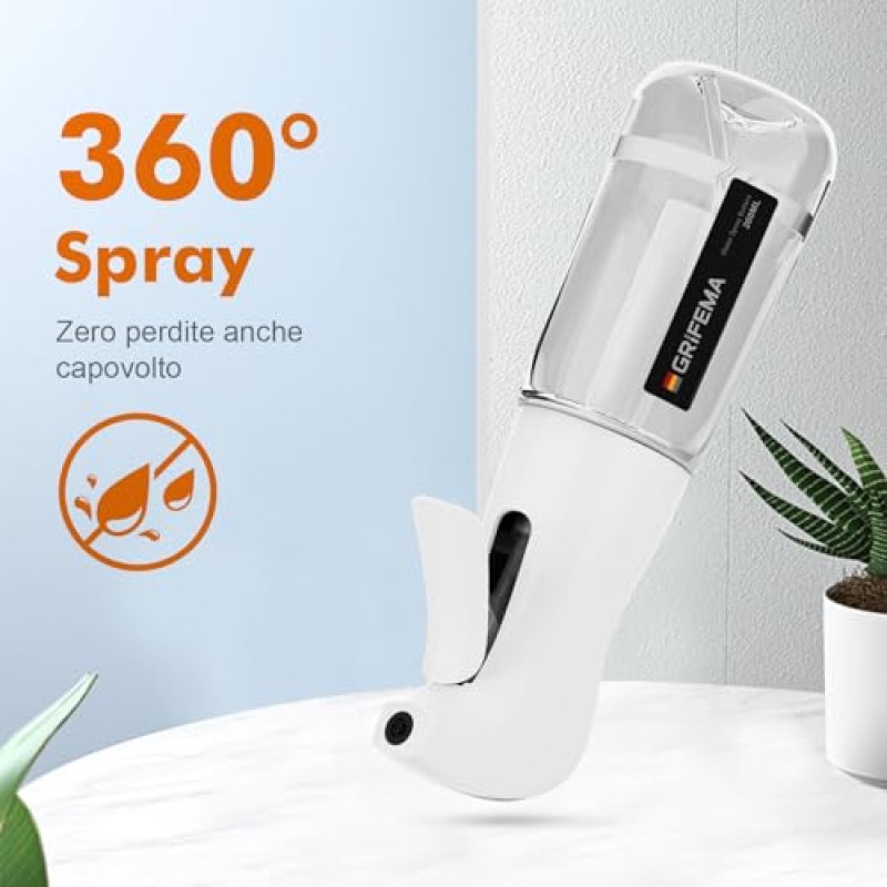 GRIFEMA Spruzzatore Acqua Bianco 200 ml – Bottiglia Spray Riutilizzabile in Plastica Senza BPA, Nebbia Fine e Uniforme, Design Antigoccia per Capelli, Piante, Viso e Pulizia, GE2003W-200 - Bianco