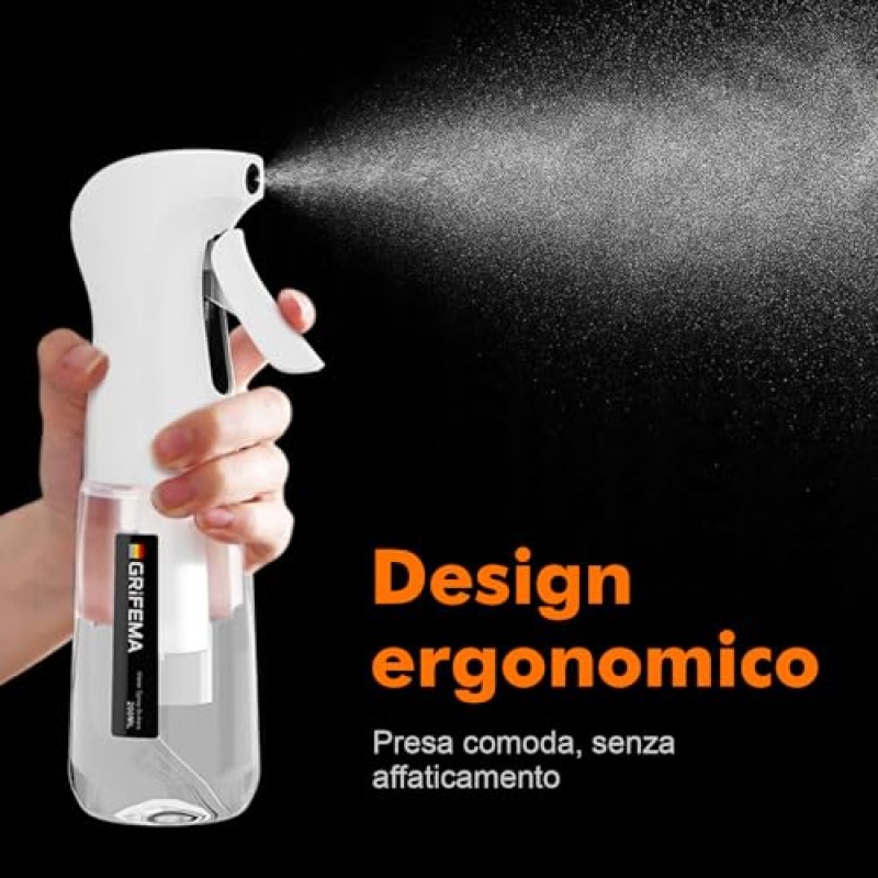 GRIFEMA Spruzzatore Acqua Bianco 200 ml – Bottiglia Spray Riutilizzabile in Plastica Senza BPA, Nebbia Fine e Uniforme, Design Antigoccia per Capelli, Piante, Viso e Pulizia, GE2003W-200 - Bianco