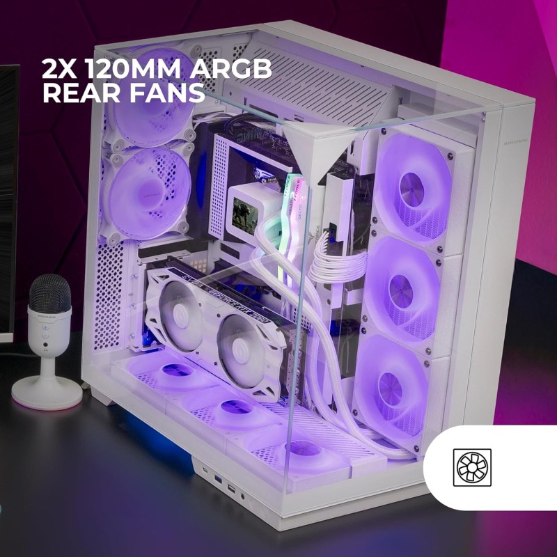 MARS GAMING MC-3GF, Case da Gioco ATX, Triplo Vetro Temperato, 2X Ventole ARGB Posteriori da 120 mm, Supporto verticale per Schede Grafiche, PC Tower Raffreddamento a Liquido fino a 360 mm, Bianco MARS GAMING MC-3GF, Case da Gioco ATX, Triplo Vetro Temperato, 2X Ventole ARGB Posteriori da 120 mm, Supporto verticale per Schede Grafiche, PC Tower Raffreddamento a Liquido fino a 360 mm, Bianco
