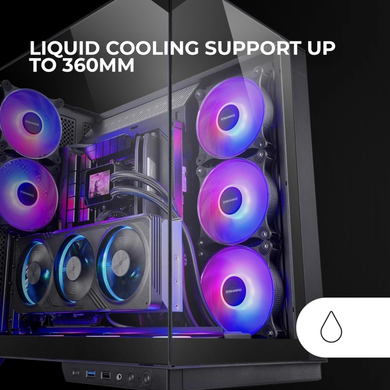 MARS GAMING MC-3GF, Case da Gioco ATX, Triplo Vetro Temperato, 2X Ventole ARGB Posteriori da 120 mm, Supporto verticale per Schede Grafiche, PC Tower Raffreddamento a Liquido fino a 360 mm, Nero MARS GAMING MC-3GF, Case da Gioco ATX, Triplo Vetro Temperato, 2X Ventole ARGB Posteriori da 120 mm, Supporto verticale per Schede Grafiche, PC Tower Raffreddamento a Liquido fino a 360 mm, Nero