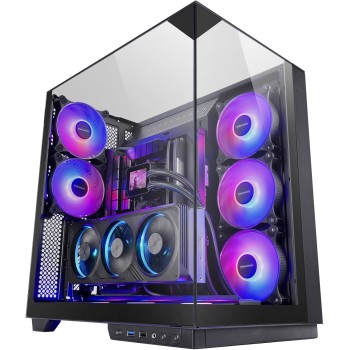 MARS GAMING MC-3GF, Case da Gioco ATX, Triplo Vetro Temperato, 2X Ventole ARGB Posteriori da 120 mm, Supporto verticale per Schede Grafiche, PC Tower Raffreddamento a Liquido fino a 360 mm, Nero