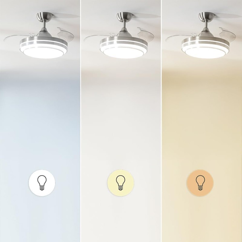 Cecotec Ventilatore da Soffitto con Luce LED Energysilence Aero 4300 Invisible Double Metal, 35W, 6 Velocità, Pale Retrattili, Doppia Luce, Telecomando, Timer, Luce Regolabile, Design Elegante - Inox