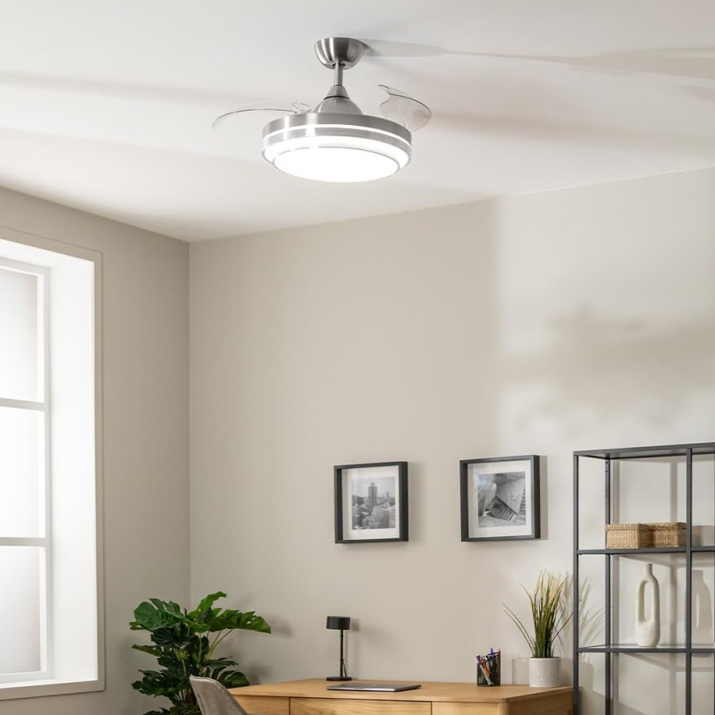 Cecotec Ventilatore da Soffitto con Luce LED Energysilence Aero 4300 Invisible Double Metal, 35W, 6 Velocità, Pale Retrattili, Doppia Luce, Telecomando, Timer, Luce Regolabile, Design Elegante - Inox