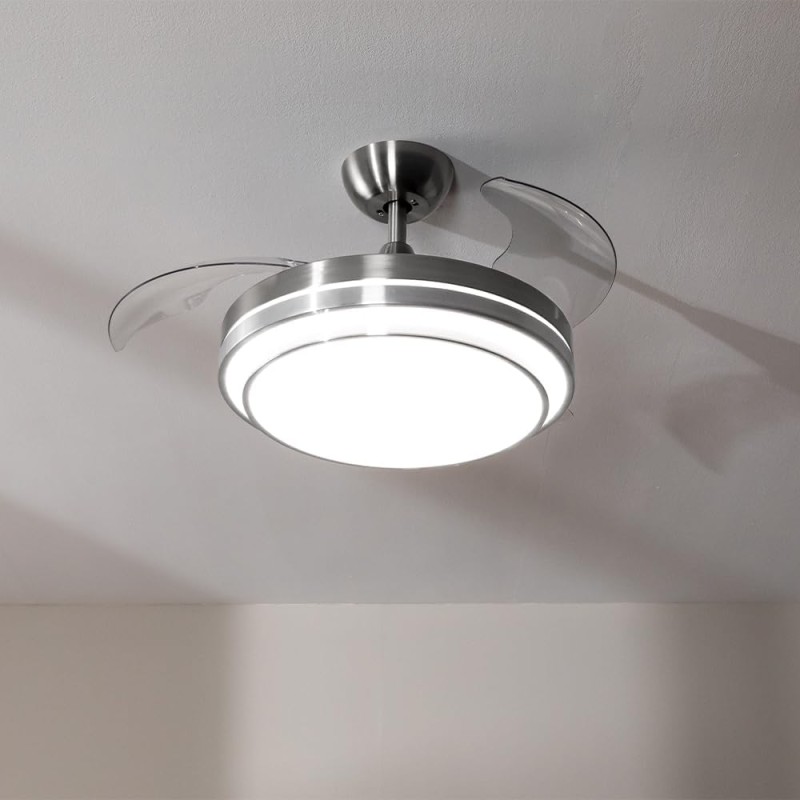 Cecotec Ventilatore da Soffitto con Luce LED Energysilence Aero 4300 Invisible Double Metal, 35W, 6 Velocità, Pale Retrattili, Doppia Luce, Telecomando, Timer, Luce Regolabile, Design Elegante - Inox