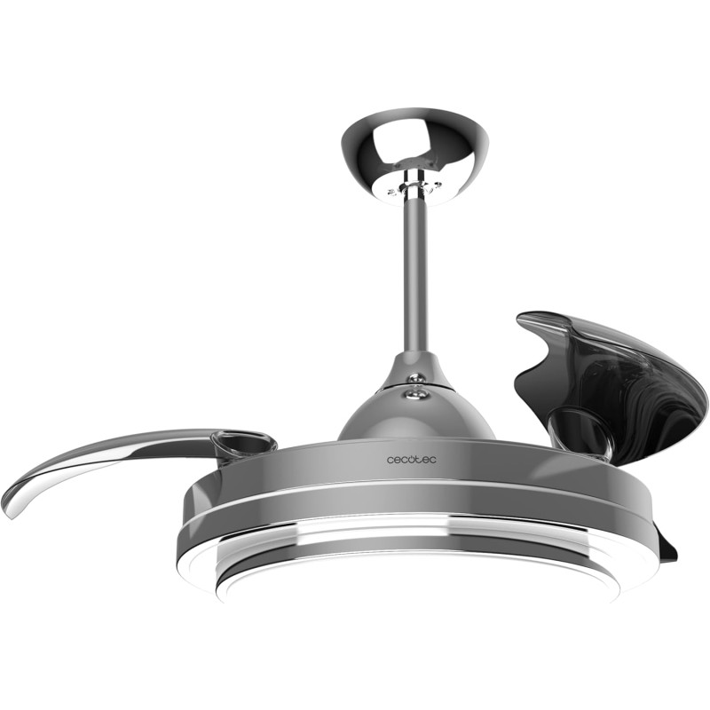 Cecotec Ventilatore da Soffitto con Luce LED Energysilence Aero 4300 Invisible Double Metal, 35W, 6 Velocità, Pale Retrattili, Doppia Luce, Telecomando, Timer, Luce Regolabile, Design Elegante - Inox