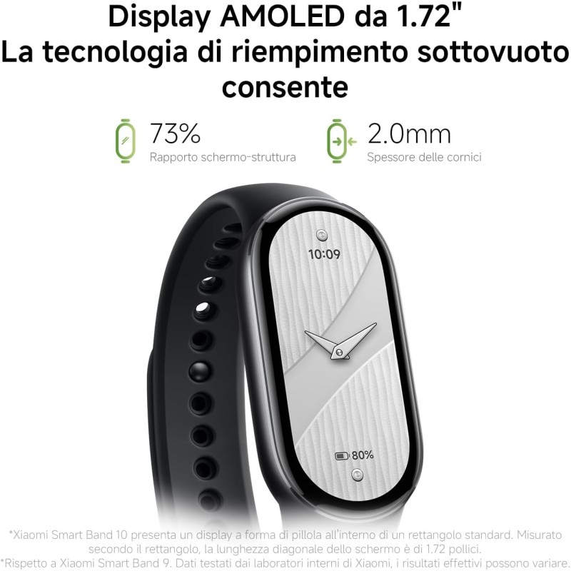 Xiaomi Smart Band 10 (Fitness Tracker), 1.72" AMOLED display, multimateriale, autonomia 21 gg, ricarica rapida, 150+ sport, monitoraggio benessere e sonno, HyperOS 2.0, resistente 5ATM, Compass - Rosa