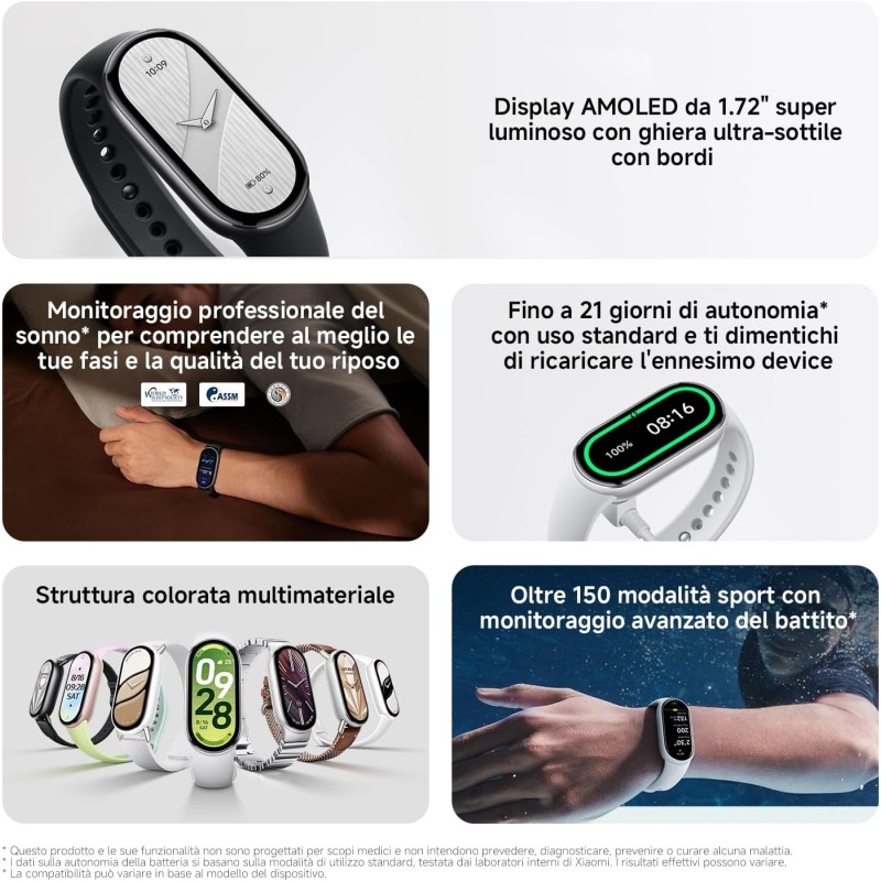 Xiaomi Smart Band 10 (Fitness Tracker), 1.72" AMOLED display, multimateriale, autonomia 21 gg, ricarica rapida, 150+ sport, monitoraggio benessere e sonno, HyperOS 2.0, resistente 5ATM, Compass - Rosa