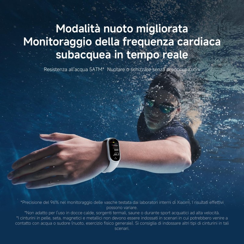 Xiaomi Smart Band 10 (Fitness Tracker), 1.72" AMOLED display, multimateriale, autonomia 21 gg, ricarica rapida, 150+ sport, monitoraggio benessere e sonno, HyperOS 2.0, resistente 5ATM, Compass - Rosa