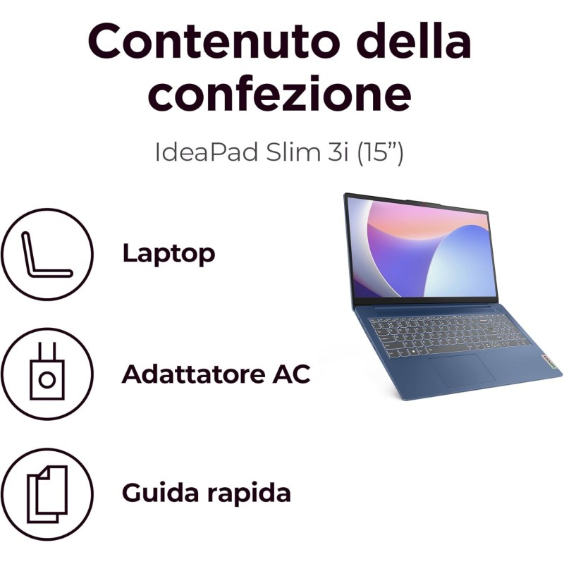 Lenovo IdeaPad Slim 3 Notebook 15,6” FHD (1920x1080), Intel N100, RAM 4GB, SSD 128GB, Microsoft 365 Personal 12 mesi incluso, Grafica Integrata, WiFi 6, Windows 11 Home, Tastiera Italiana - Abyss Blue - 4GB | 128GB