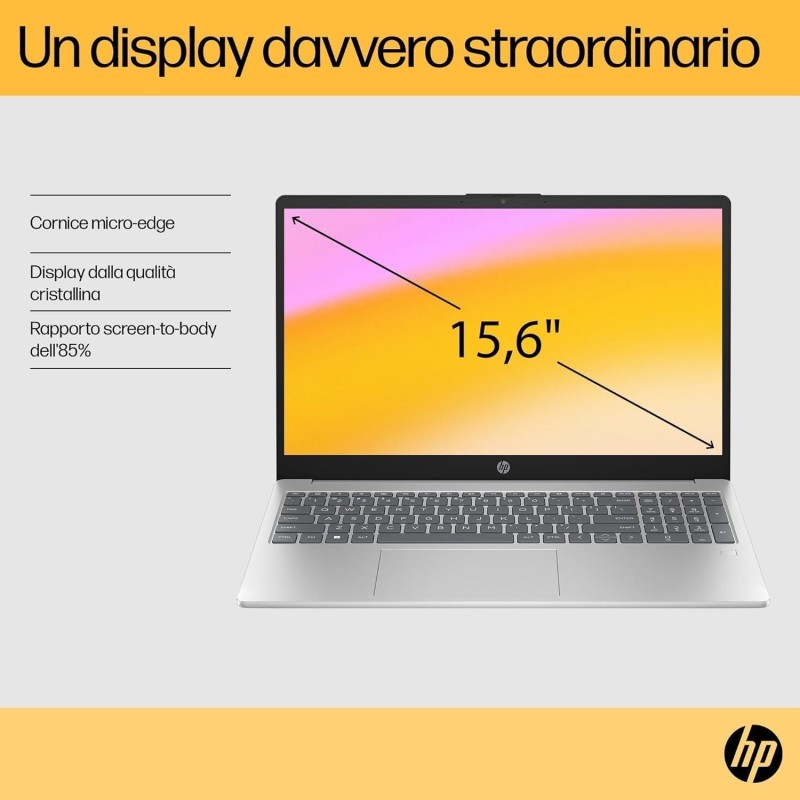 HP Laptop 15-fc0014sl, AMD Ryzen 5 7520U, 16GB RAM, 512GB, AMD Radeon Integrata, Display 15.6” FHD 250 Nits, Antiriflesso, Wi-Fi, 720p TNR Privacy Cam, Windows 11, Argento - Argento HP Laptop 15-fc0014sl, AMD Ryzen 5 7520U, 16GB RAM, 512GB, AMD Radeon Integrata, Display 15.6” FHD 250 Nits, Antiriflesso, Wi-Fi, 720p TNR Privacy Cam, Windows 11, Argento - Argento