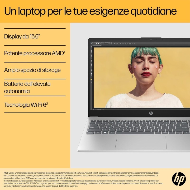 HP Laptop 15-fc0014sl, AMD Ryzen 5 7520U, 16GB RAM, 512GB, AMD Radeon Integrata, Display 15.6” FHD 250 Nits, Antiriflesso, Wi-Fi, 720p TNR Privacy Cam, Windows 11, Argento - Argento HP Laptop 15-fc0014sl, AMD Ryzen 5 7520U, 16GB RAM, 512GB, AMD Radeon Integrata, Display 15.6” FHD 250 Nits, Antiriflesso, Wi-Fi, 720p TNR Privacy Cam, Windows 11, Argento - Argento