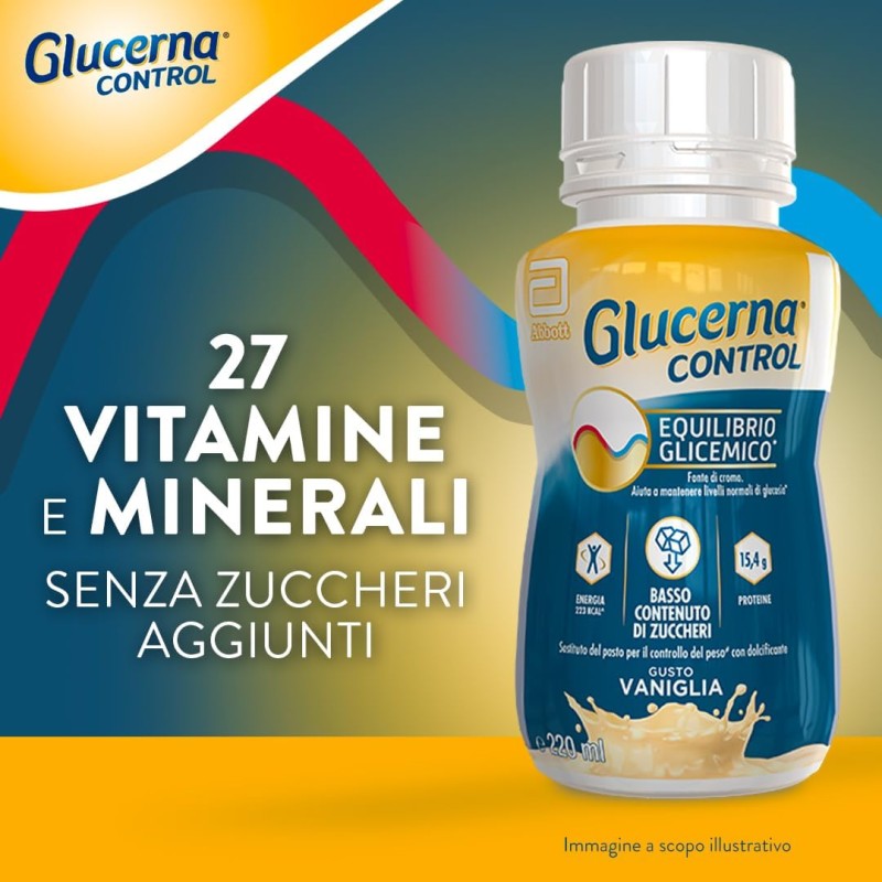 Glucerna Control | Equilibrio Glicemico | Pasto Sostitutivo con Basso Contenuto di Zuccheri| Confezione 4x220 ml, Gusto Vaniglia