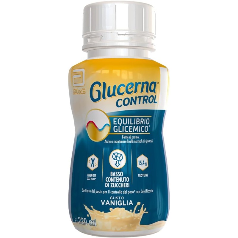 Glucerna Control | Equilibrio Glicemico | Pasto Sostitutivo con Basso Contenuto di Zuccheri| Confezione 4x220 ml, Gusto Vaniglia