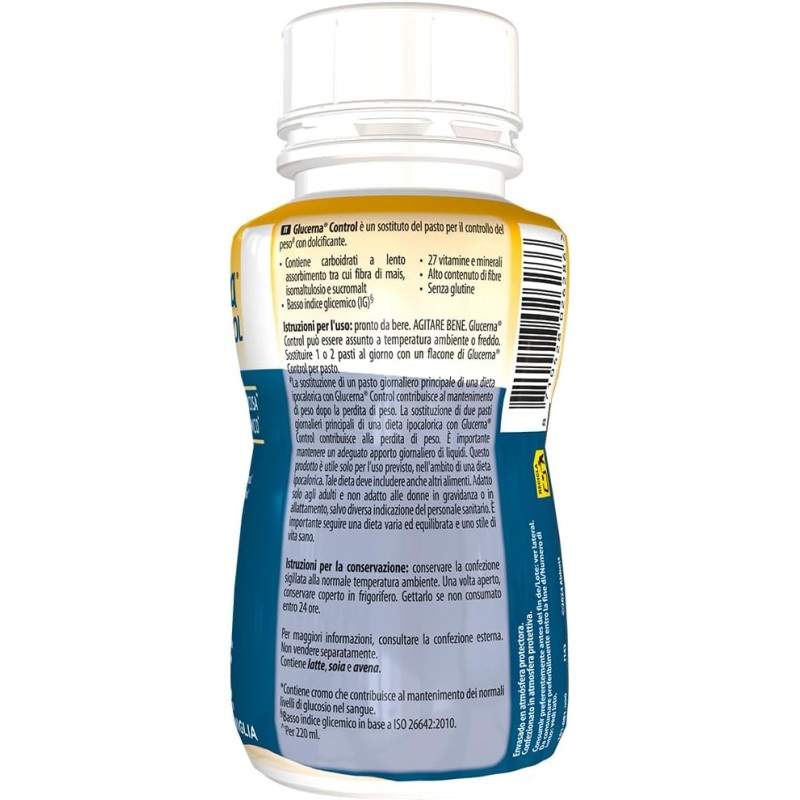 Glucerna Control | Equilibrio Glicemico | Pasto Sostitutivo con Basso Contenuto di Zuccheri| Confezione 4x220 ml, Gusto Vaniglia