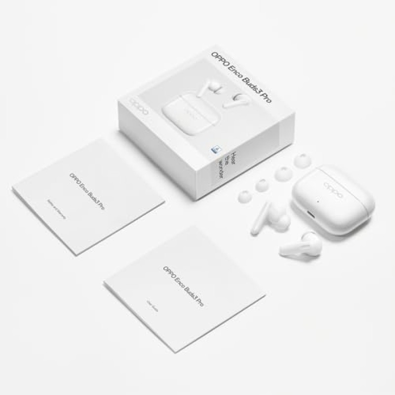 OPPO Enco Buds3 Pro Auricolari True Wireless, 54h di Autonomia, Driver Dinamico da 12.4mm, BT 5.4, Controlli Touch, Cancellazione rumore passiva, Android e iOS, IP55, [Versione Italiana], White - Glaze White