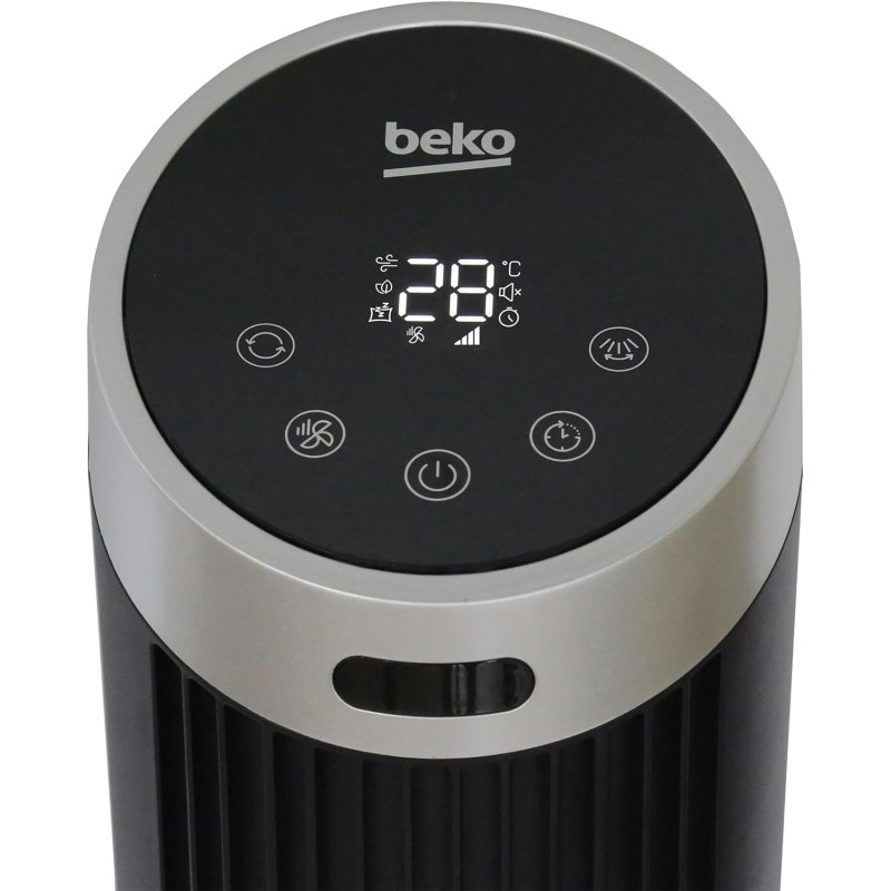Beko EFW6900B Ventilatore a Torre Digitale, 45W, 4 Velocità, Display LED, Oscillazione 70°, Timer 24h, Nero