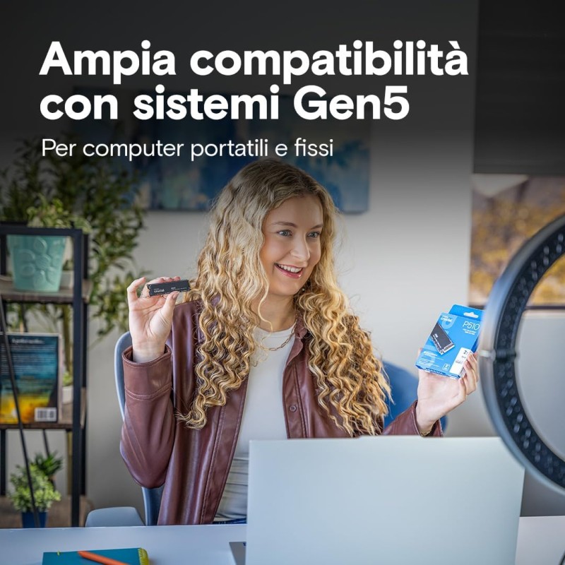 Crucial P510 SSD 1TB PCIe 5.0 x4 Gen5 NVMe M.2, Velocità fino a 11.000 MB/s Lettura, 9.500 MB/s in Scrittura, Compatibile con Notebook e PC Desktop, TLC NAND, Hard Disk Interno - CT1000P510SSD8-01 - 1TB