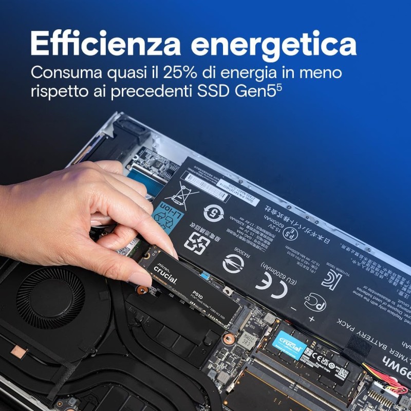Crucial P510 SSD 1TB PCIe 5.0 x4 Gen5 NVMe M.2, Velocità fino a 11.000 MB/s Lettura, 9.500 MB/s in Scrittura, Compatibile con Notebook e PC Desktop, TLC NAND, Hard Disk Interno - CT1000P510SSD8-01 - 1TB