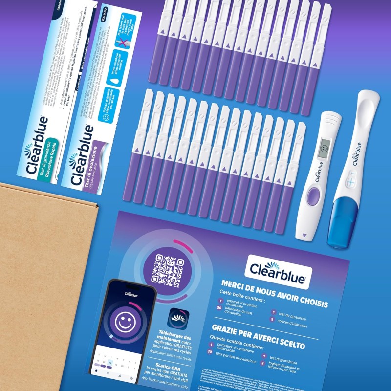 Clearblue 30 Test di Ovulazione Digitali Avanzati e 1 Test di Gravidanza, Aumenta le tue possibilità di rimanere incinta, Rilevazione Rapida, App Tracker ciclo