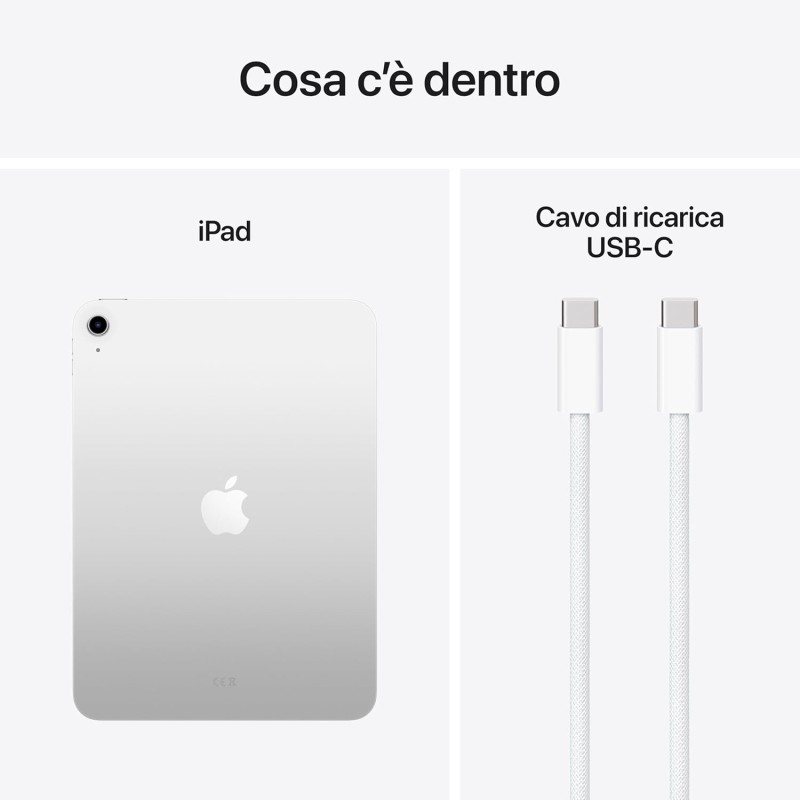 Apple iPad con chip A16: display Liquid Retina da 11'', 128 GB, Wi Fi 6, fotocamera frontale e posteriore da 12MP, Touch ID, autonomia di un giorno intero di batteria — Argento - 128 GB Argento Apple iPad con chip A16: display Liquid Retina da 11'', 128 GB, Wi Fi 6, fotocamera frontale e posteriore da 12MP, Touch ID, autonomia di un giorno intero di batteria — Argento - 128 GB Argento