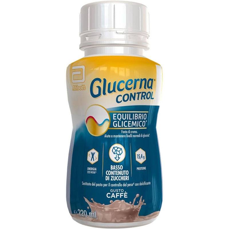 Glucerna Control | Equilibrio Glicemico | Pasto Sostitutivo con Basso Contenuto di Zuccheri| Confezione 4x220 ml, Gusto Caffè