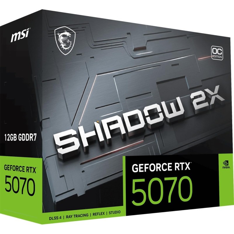 MSI NVIDIA GeForce RTX 5070 12G Shadow 2X OC Carte Graphique - 12 Go GDDR7 (28 GB/s /192 Bits), PCIe 5.0 - Double Ventilateur (2X Ventilateurs TORX 5.0), HDMI 2.1b, DisplayPort 2.1b, SFF Ready - GeForce RTX 5070 12G SHADOW 2X OC MSI NVIDIA GeForce RTX 5070 12G Shadow 2X OC Carte Graphique - 12 Go GDDR7 (28 GB/s /192 Bits), PCIe 5.0 - Double Ventilateur (2X Ventilateurs TORX 5.0), HDMI 2.1b, DisplayPort 2.1b, SFF Ready - GeForce RTX 5070 12G SHADOW 2X OC