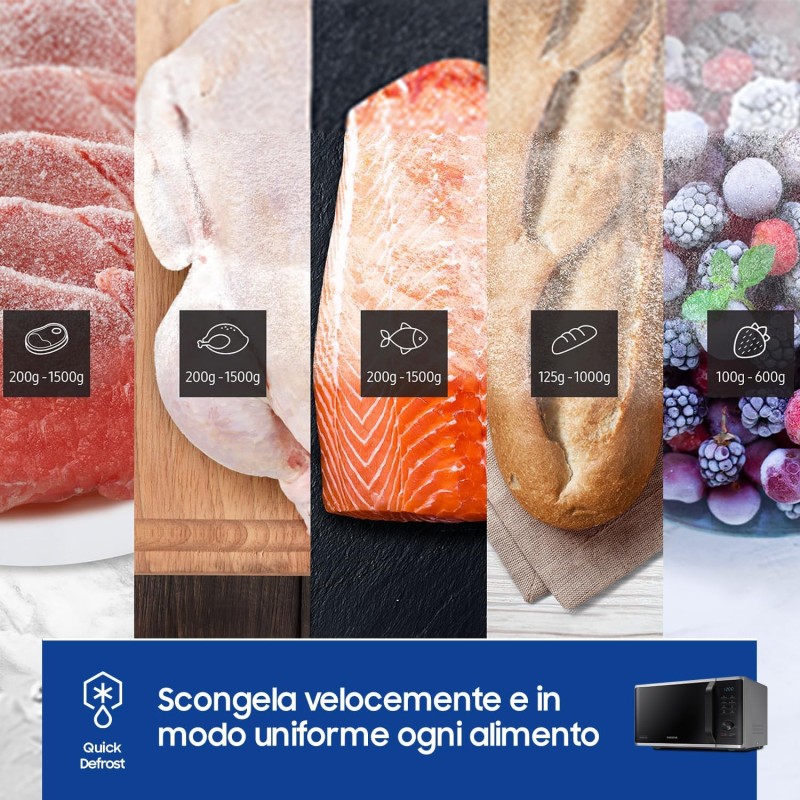 Samsung Forno a Microonde Grill Cottura Croccante MG23K3515CSE1 con Piatto Doratore incluso, Programmi Automatici, Quick Defrost, Capacità: 23L, Colore: Silver, LxAxP: 48,9 x 27,5 x 39,2 cm - Silver