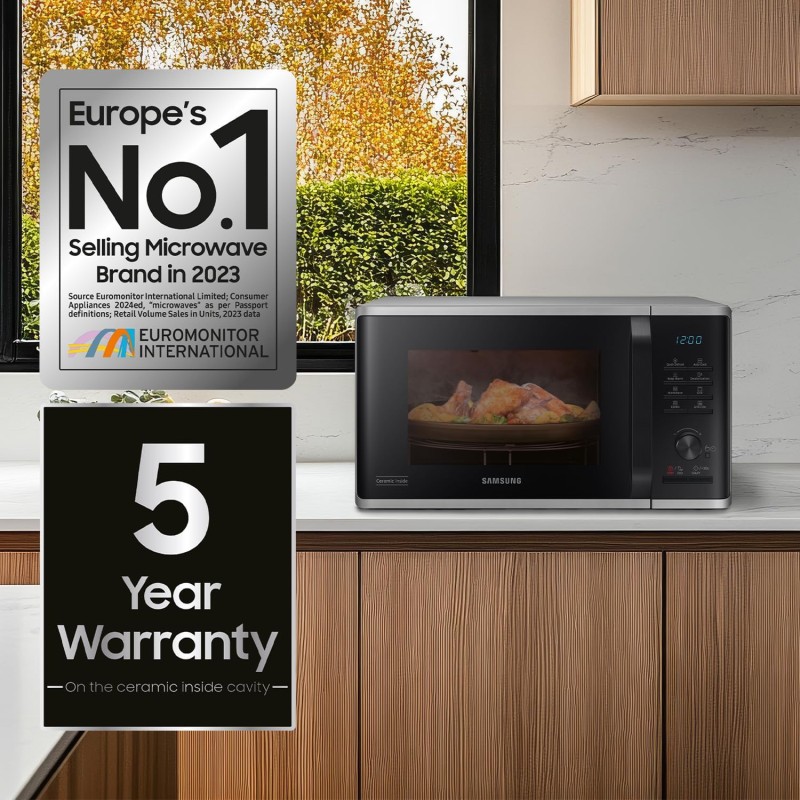 Samsung Forno a Microonde Grill Cottura Croccante MG23K3515CSE1 con Piatto Doratore incluso, Programmi Automatici, Quick Defrost, Capacità: 23L, Colore: Silver, LxAxP: 48,9 x 27,5 x 39,2 cm - Silver