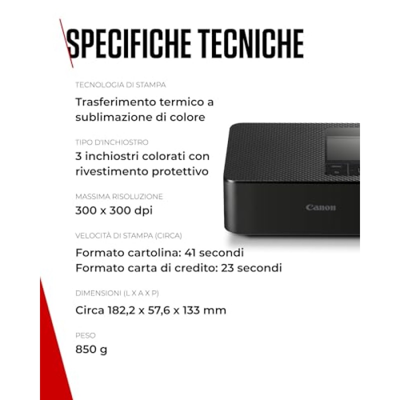 Canon Stampante fotografica portatile SELPHY CP1500 con kit carta, nero - Stampante Bluetooth wireless con accessori - Compatta e leggera - Con 54 fogli di carta 4x6 - Nero