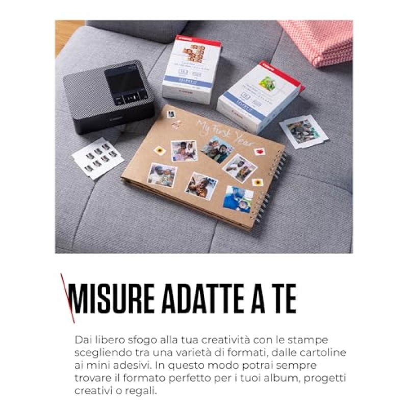 Canon Stampante fotografica portatile SELPHY CP1500 con kit carta, nero - Stampante Bluetooth wireless con accessori - Compatta e leggera - Con 54 fogli di carta 4x6 - Nero