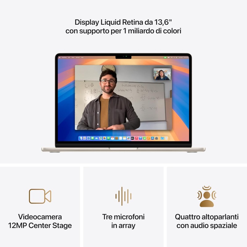 Apple Portatile MacBook Air 13'' con chip M4 (2025): progettato per Apple Intelligence, display Liquid Retina da 13,6'', 16GB di memoria unificata, 256GB di archiviazione SSD, Touch ID; Galassia - Unità SSD da 256GB Galassia Apple Portatile MacBook Air 13'' con chip M4 (2025): progettato per Apple Intelligence, display Liquid Retina da 13,6'', 16GB di memoria unificata, 256GB di archiviazione SSD, Touch ID; Galassia - Unità SSD da 256GB Galassia