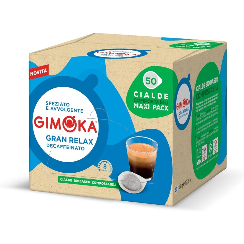 Gimoka - Compatibile Per Easy Serving Espresso - Cialde Ese 44-50 Cialde - Gusto GRAN RELAX DECAFFEINATO - Intensità 8 - In Carta Compostabile (Confezione da 4) - 50 unità (Confezione da 4) Gimoka - Compatibile Per Easy Serving Espresso - Cialde Ese 44-50 Cialde - Gusto GRAN RELAX DECAFFEINATO - Intensità 8 - In Carta Compostabile (Confezione da 4) - 50 unità (Confezione da 4)