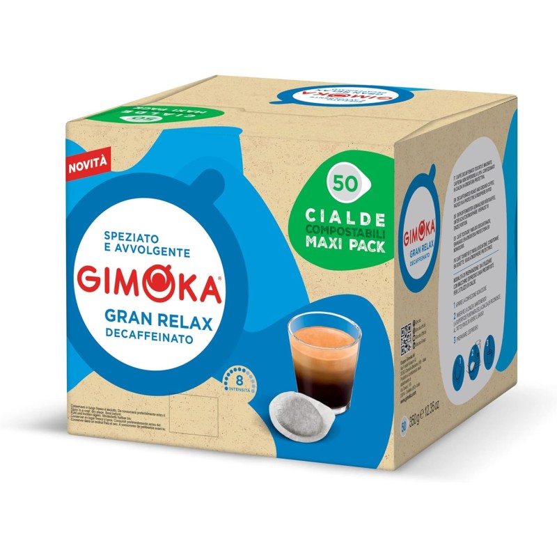 Gimoka - Compatibile Per Easy Serving Espresso - Cialde Ese 44-50 Cialde - Gusto GRAN RELAX DECAFFEINATO - Intensità 8 - In Carta Compostabile (Confezione da 4) - 50 unità (Confezione da 4) Gimoka - Compatibile Per Easy Serving Espresso - Cialde Ese 44-50 Cialde - Gusto GRAN RELAX DECAFFEINATO - Intensità 8 - In Carta Compostabile (Confezione da 4) - 50 unità (Confezione da 4)
