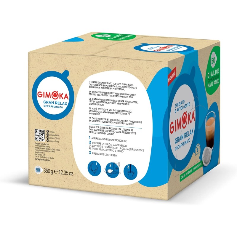 Gimoka - Compatibile Per Easy Serving Espresso - Cialde Ese 44-50 Cialde - Gusto GRAN RELAX DECAFFEINATO - Intensità 8 - In Carta Compostabile (Confezione da 4) - 50 unità (Confezione da 4) Gimoka - Compatibile Per Easy Serving Espresso - Cialde Ese 44-50 Cialde - Gusto GRAN RELAX DECAFFEINATO - Intensità 8 - In Carta Compostabile (Confezione da 4) - 50 unità (Confezione da 4)