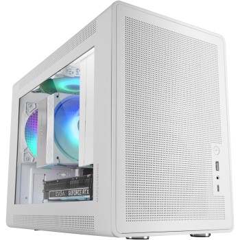 MARS GAMING MC-XPS, Case Gaming MicroATX Ultrapcompatta, Vetro Temperato + Pannelli Mesh, Ventola FRGB 120mm, Tecnologia Raffreddamento Mesh, Supporto Dual PSU ATX e SFX, Mini-Tower PC USB-C, Bianco