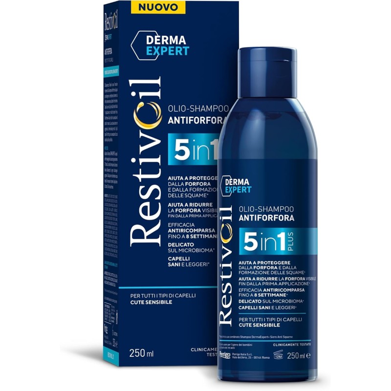 Restivoil Derma Expert, Olio-Shampoo Antiforfora 5 in 1, Per tutti i tipi di capelli, Cute sensibile, 250ml