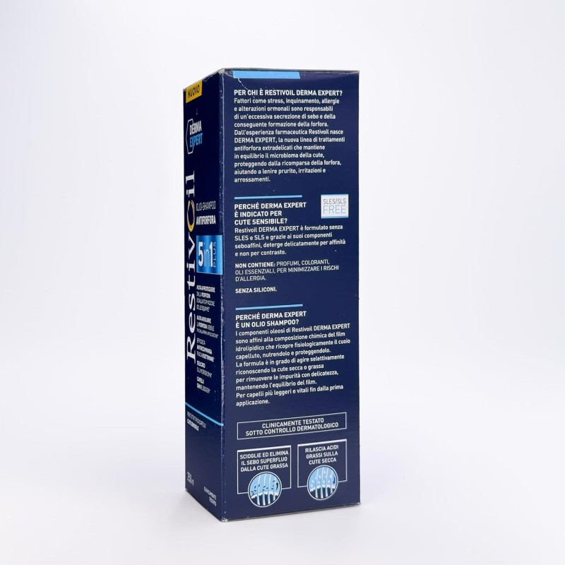 Restivoil Derma Expert, Olio-Shampoo Antiforfora 5 in 1, Per tutti i tipi di capelli, Cute sensibile, 250ml
