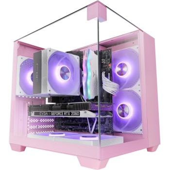 MARS GAMING MC-VISIONM, Case Gaming Compatto MicroATX, Triplo Vetro Temperato, Struttura Doppia Camera, Supporto Raffreddamento Liquido fino a 240mm, Mini-Tower PC con Ampia Capacità Interna, Rosa