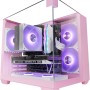 MARS GAMING MC-VISIONM, Case Gaming Compatto MicroATX, Triplo Vetro Temperato, Struttura Doppia Camera, Supporto Raffreddamento Liquido fino a 240mm, Mini-Tower PC con Ampia Capacità Interna, Rosa