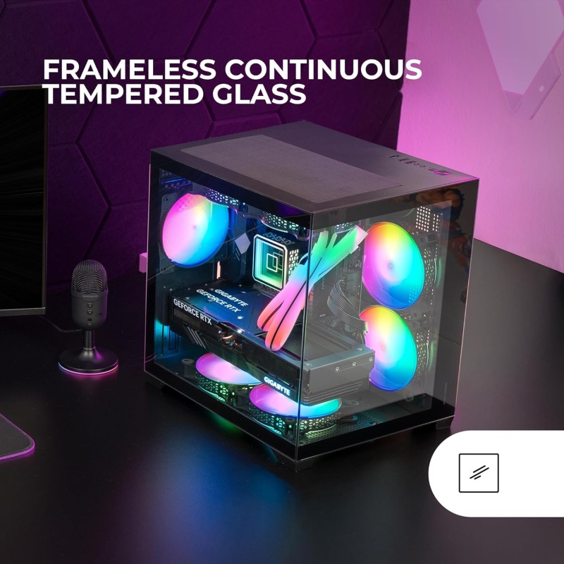 MARS GAMING MC-VIEW2, Case Gaming MicroATX, Doppio Vetro Temperato Continuo Senza Cornice, 1x Ventola FRGB Posteriore 120mm, Supporto Raffreddamento Liquido fino 240mm, Struttura Doppia Camera, Nero MARS GAMING MC-VIEW2, Case Gaming MicroATX, Doppio Vetro Temperato Continuo Senza Cornice, 1x Ventola FRGB Posteriore 120mm, Supporto Raffreddamento Liquido fino 240mm, Struttura Doppia Camera, Nero