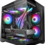 MARS GAMING MC-VIEW2, Case Gaming MicroATX, Doppio Vetro Temperato Continuo Senza Cornice, 1x Ventola FRGB Posteriore 120mm, Supporto Raffreddamento Liquido fino 240mm, Struttura Doppia Camera, Nero