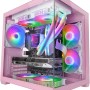 Mars Gaming MC-VIEW2, Case Gaming MicroATX, Doppio Vetro Temperato Continuo Senza Cornice, 1x Ventola FRGB Posteriore 120mm, Supporto Raffreddamento Liquido fino 240mm, Struttura Doppia Camera, Rosa