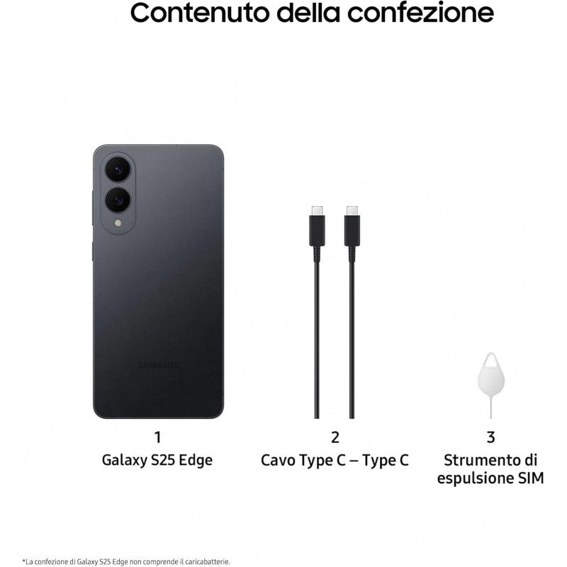 SAMSUNG Galaxy S25 Edge, Smartphone AI, 3 anni di Garanzia del produttore, Display 6.7'' QHD+ Dynamic AMOLED 2X, Fotocamera 200MP, RAM 12GB, 256GB, 3.900 mAh, Titanium Jetblack [Versione italiana] - 256GB Titanium Jetblack