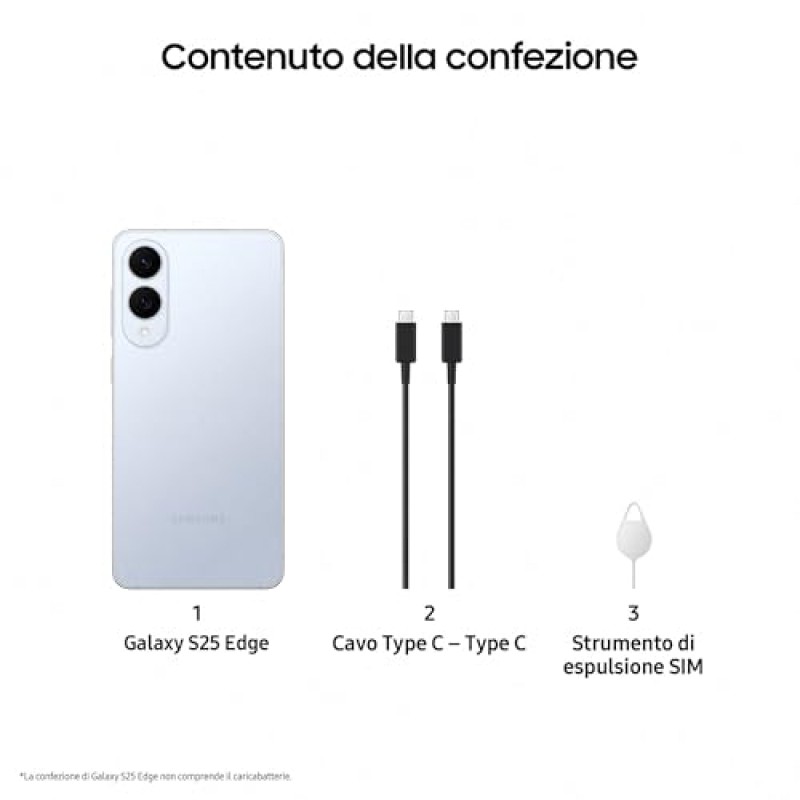 Samsung Galaxy S25 Edge, Smartphone AI, 3 anni di Garanzia del produttore, Display 6.7'' QHD+ Dynamic AMOLED 2X, Fotocamera 200MP, RAM 12GB, 512GB, 3.900 mAh, Titanium Icyblue [Versione italiana] - 512GB Titanium Icyblue