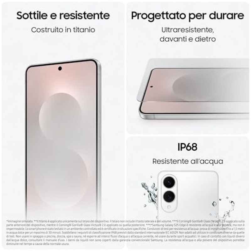 Samsung Galaxy S25 Edge, Smartphone AI, 3 anni di Garanzia del produttore, Display 6.7'' QHD+ Dynamic AMOLED 2X, Fotocamera 200MP, RAM 12GB, 512GB, 3.900 mAh, Titanium Icyblue [Versione italiana] - 512GB Titanium Icyblue