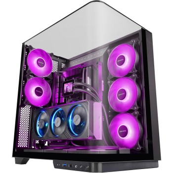 MARS GAMING MC-INFINIO, Case Gaming ATX, Vetro Temperato Curvato Senza Cornice, 2x Ventole ARGB 120mm, Montaggio Verticale GPU, Supporto Raffreddamento a Liquido fino a 360mm, USB-C, Nero