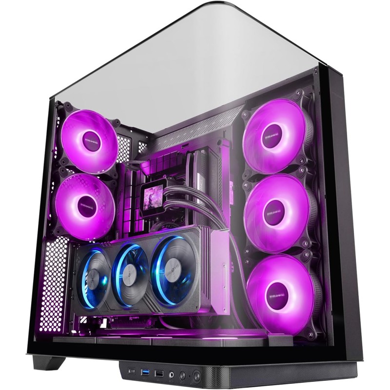 MARS GAMING MC-INFINIO, Case Gaming ATX, Vetro Temperato Curvato Senza Cornice, 2x Ventole ARGB 120mm, Montaggio Verticale GPU, Supporto Raffreddamento a Liquido fino a 360mm, USB-C, Nero MARS GAMING MC-INFINIO, Case Gaming ATX, Vetro Temperato Curvato Senza Cornice, 2x Ventole ARGB 120mm, Montaggio Verticale GPU, Supporto Raffreddamento a Liquido fino a 360mm, USB-C, Nero
