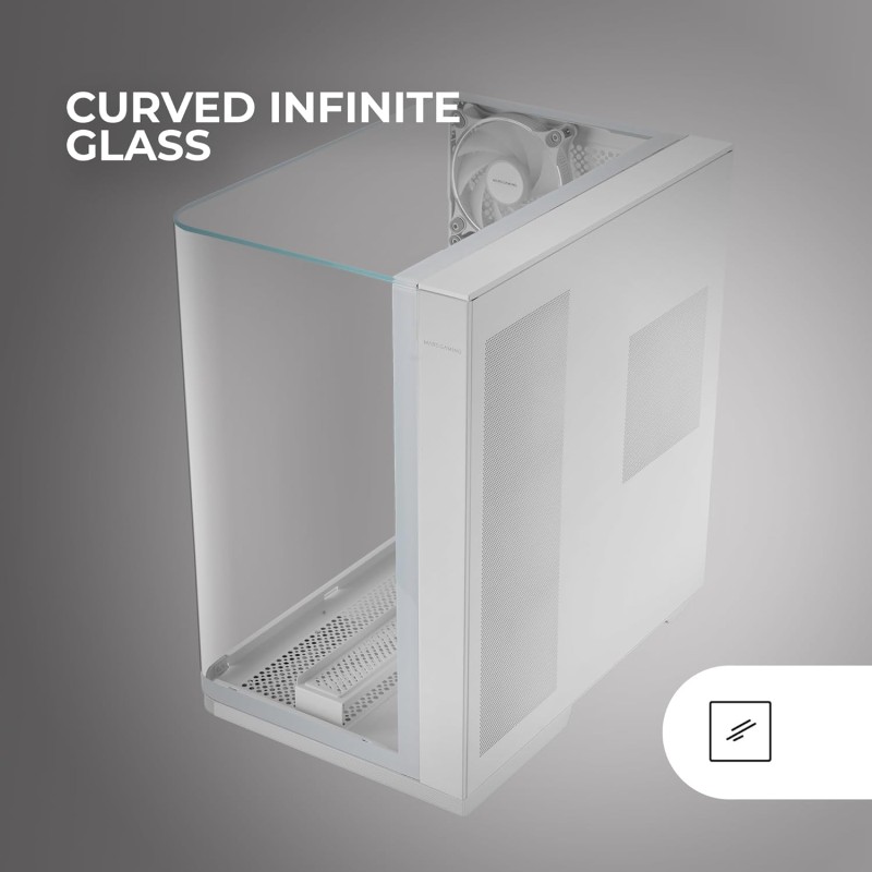 MARS GAMING MC-INFINIO, Case Gaming ATX, Vetro Temperato Curvato Senza Cornice, 2x Ventole ARGB 120mm, Montaggio Verticale GPU, Supporto Raffreddamento a Liquido fino a 360mm, USB-C, Bianco MARS GAMING MC-INFINIO, Case Gaming ATX, Vetro Temperato Curvato Senza Cornice, 2x Ventole ARGB 120mm, Montaggio Verticale GPU, Supporto Raffreddamento a Liquido fino a 360mm, USB-C, Bianco