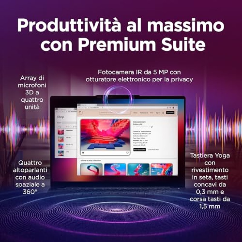 Lenovo Yoga Slim 7 Aura Edition Notebook Copilot+ PC - Display OLED 14" 2.8K WQXGA+ (2880x1800), Intel Core Ultra 7 256V, RAM 16 GB, 1 TB SSD, Grafica Intel Arc, Windows 11 Home - Luna Grey